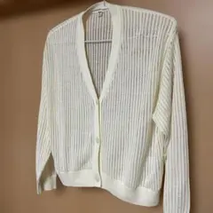 【ユニクロ】カーディガン　XLサイズ メッシュVネックショート　オフホワイト