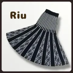 Riu／リウ／Rちゃん✨️秋冬 縦リブ ロゴニット マーメイド ロングスカート 黒