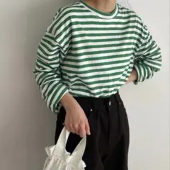 キャナルジーン　El marボーダー長袖 ロンTシャツ　グリーンのサムネイル