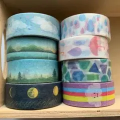 マスキングテープ まとめ売り　8個セット 虹、空、雨等　カラフル　青系　暖色系