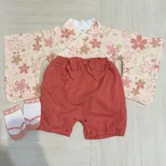 お正月・お食い初め・初節句に 袴ロンパース　桜柄 女の子　80cm