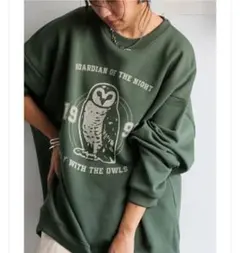 新品アンティカ！アニマル カレッジロゴ 裏毛トレーナー　フクロウ