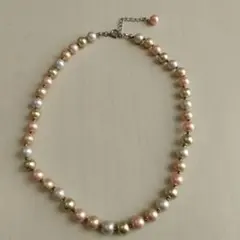 パールビーズネックレス（ピンク・ホワイト・ゴールド）