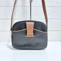 クレージュ ヴィンテージ シボ革 レザー ショルダー バッグ 黒 茶