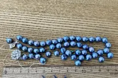 青色　パールビーズネックレス　素材　作成途中