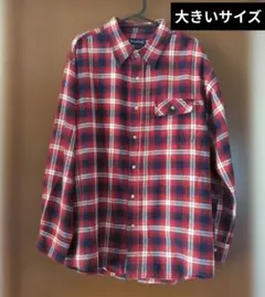 メンズ 長袖 シャツ 襟付き チェック柄 ネルシャツ 赤系 大きいサイズ