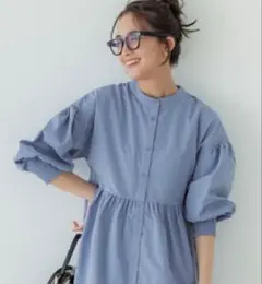 coca バルーンスリーブギャザーブラウス　ブルー　新品