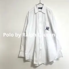 ポロラルフローレン　エンブレムロゴ刺繍　長袖シャツ　ホワイト　M 90S