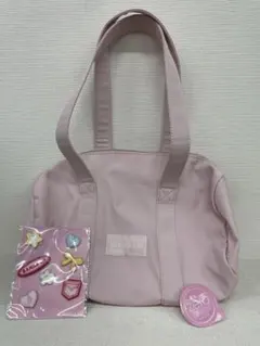 BANILA CO ノベルティ　ミニボストン型ポーチ ピンク ワッペン付きのサムネイル