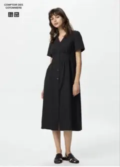 ユニクロ リネンブレンドVネックワンピース ブラック S 新品未使用 タグ付き