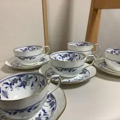 【新品未使用】ナルミ ボーンチャイナ カップ ソーサー 5客セット　青　金彩