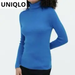 UNIQLO エクストラファインメリノリブタートルネックセーター ブルー M