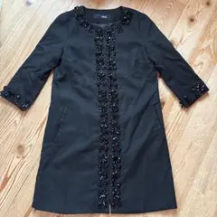 RayBEAMS レイビームス ビジュー付 7分袖ジャケット コート 黒