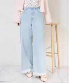 NICE CLAUP レースポケットワイドパンツ ライトブルーのサムネイル