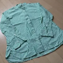 UNIQLO ストライプ スタンドカラーシャツ グリーン M