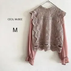 【CECIL McBEE】 レースブラウス シフォン ピンク M フェミニン