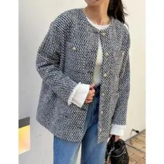 ツイード ノーカラージャケット