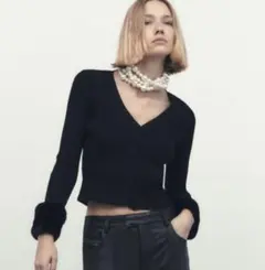 ZARA ニットカーディガン　フェイクファー　タグ付き