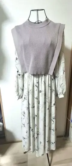 秋物SALE mysty woman ベストセット フロッキー花柄ワンピース