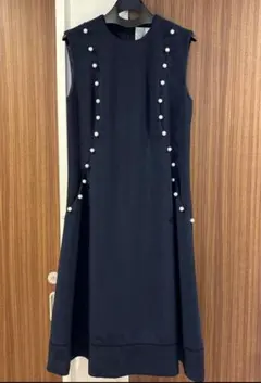 パール装飾 ノースリーブ ワンピース ネイビーのサムネイル
