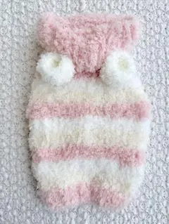 くま耳フード もこもこわんこ服 ピンクボーダー/ジェラピケふう 試着のみ