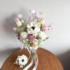 ホワイト×ピンクブーケ＆ブートニア