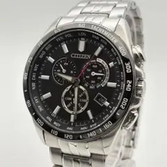 稼働 CITIZEN エコドライブ 電波ソーラー メンズ腕時計 クロノグラフ 黒
