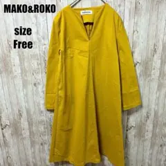 MAKO&ROKO Aライン 원피스 マスタードイエロー カジュアル 無地