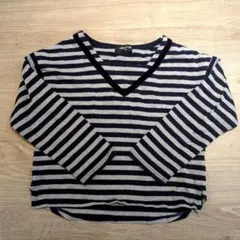 COMME CA ISM ネイビーグレー ストライプ Tシャツ 120A
