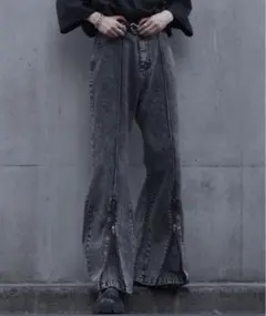 ハイウエストフルレングス センタークリースZIPフレアデニムパンツ