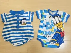 ドナルドダック　ロンパース　ベビー服　ボーダー　襟付き　青　ディズニー