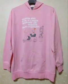 ピンク パーカー　レトロプリント