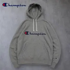 【Champion】刺繍ロゴ パーカー グレー Mサイズ ワンポイント 定番