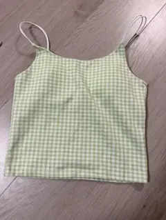 緑のチェック柄 Vネックキャミソール S