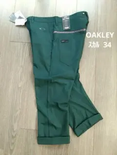 タグ付美品【OAKLEY】ゴルフパンツ 撥水 防寒 裏起毛 ロゴ刺繍 赤系 32