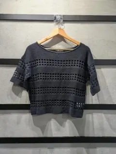 E hyphen world gallery 透かし編みニットトップス F 黒