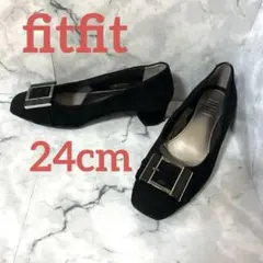 fitfit スクエアトゥ パンプス 黒 バックル付 ローヒールのサムネイル