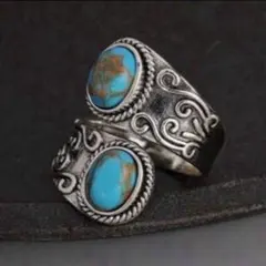 ヴィンテージ　ターコイズ　オープンリング　指輪　調節可能　シルバー　トルコ石