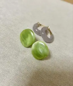 イヤリングセット　マーブル　フープ　パープル　グリーン