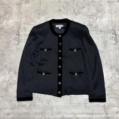 パリエンヌ ノーカラージャケット 9号 M ラメ ベロア切替 金ボタン 日本製