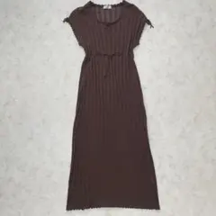 インゲボルグ 透かし編みニットワンピース リボン袖 ダークブラウン ロング F