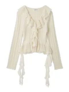 リリーブラウン ボリュームフリルニットトップス OWHT