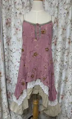 09★favorite キャミワンピース イレヘム レース 刺繍 ピンク