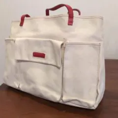 アイボリー/レッド キャンバストートバッグ
