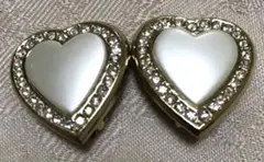 イヤリング ハート ゴールド ペールホワイト キラキラ ビジュー レトロ