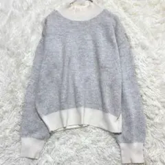 オペークドットクリップ 長袖ニット ハイネック グレー M シンプル　ゆったり