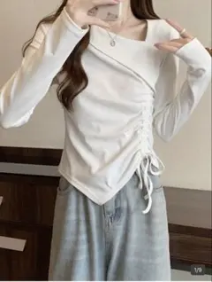 モコモコ様専用　アシンメトリー ウエストシャーリング プリーツ 長袖Tシャツ