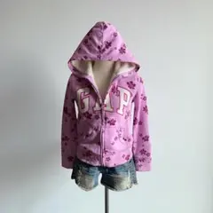 GAP ジップパーカー ピンクパープル 花柄 裏ボア 平成 ギャル y2k