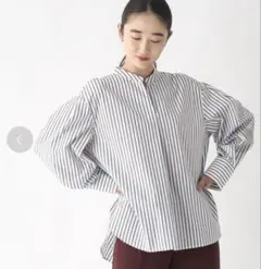 オペークドットクリップ　ストライプ　スキッパー　ブラウスのサムネイル