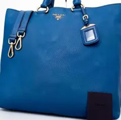 PRADA プラダ 2way トートバッグ メンズ レディース レザー ブルー
